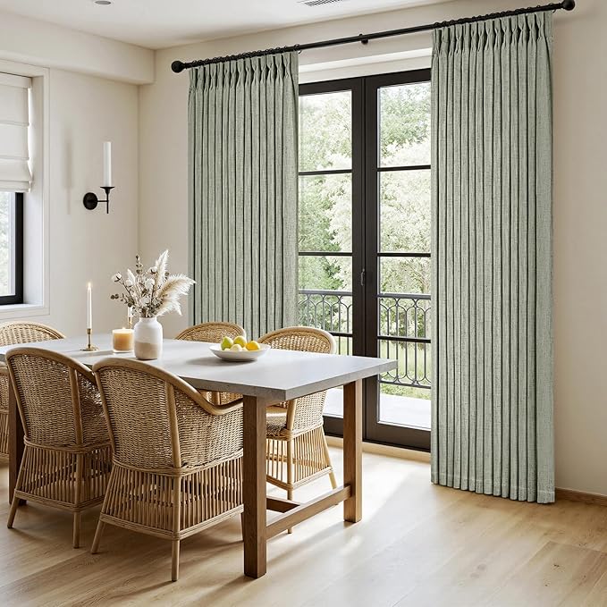 MIULEE Pinch Pleated Thick Linen Curtains 108 Inches Length 2 Panels for Living Room Bedroom, Extra Long Pinch Pleat Drapes Back Tab Light Filtering Sage Green Foor to Ceiling Curtains with Hooks