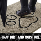 Smiry Dog Door Mat for Muddy Paws, Absorbent Dirt Trapper Non Slip Quick Dry Washable Chenille Mat for Mud Dogs, Entry Rug for Indoor and Outdoor (48x30 Inches, Warm Taupe and Black)