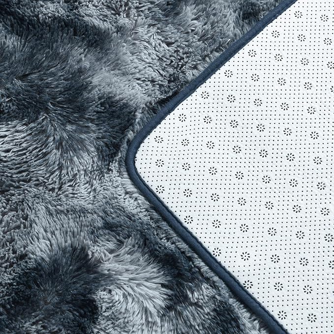 Deerhoo Large Shag Area Rugs 5 x 8, Tie-Dyed Plush Fuzzy Rugs for Living Room, Ultra Soft Fluffy Furry Rug for Bedroom, Indoor Carpet Nursery Rugs for Kids Room Home Decor, Blue and Grey