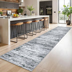 Lansny Modern Abstract Runner Rug 2.6x14, Black Grey White Washable Long Kitchen Runner Non-Slip Soft Hallway Rug Runner Thin Print Faux Wool Carpet for Entryway Bedroom Laundry Room Indoor Home Decor