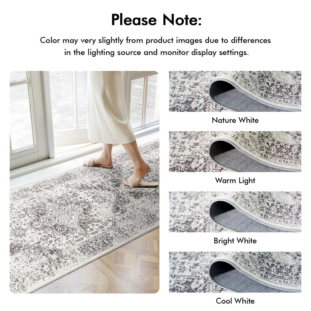 3x12 Washable Hallway Runner Rug: Long Vintage Soft Non Slip Rug Gray