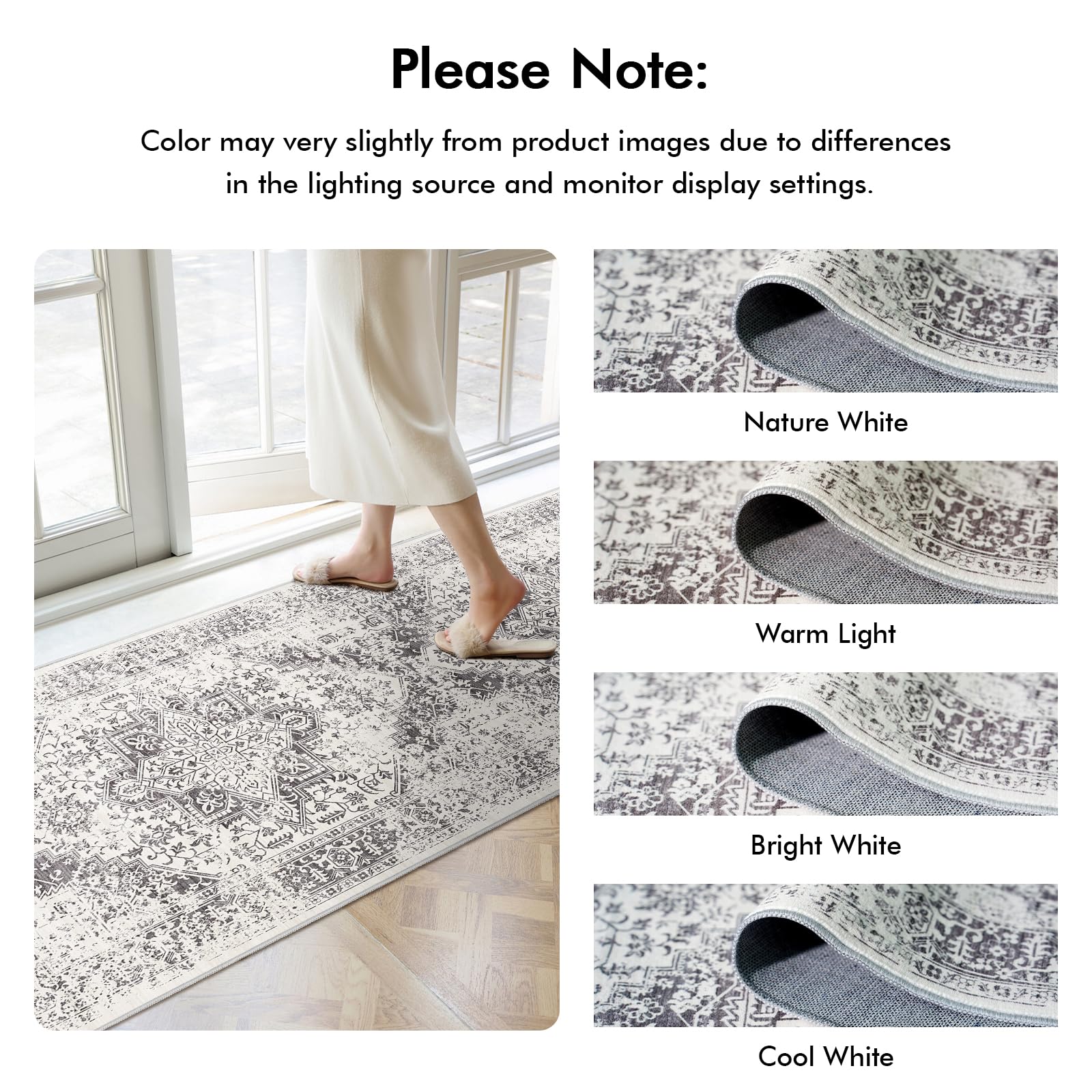 3x12 Washable Hallway Runner Rug: Long Vintage Soft Non Slip Rug Gray