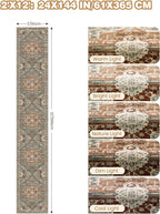 Hallway Runner Rug 2x12, Extra Long Washable Runner Rugs with Rubber Backing, Non Slip Runner, Vintage Rug Runners for Kitchen Laundry Room Entryway (Grey/Brown/Tan,2'x12')