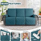 TAOCOCO 100% Waterproof Recliner Sofa Cover, Non Slip Split Couch Covers for Reclining Couches with Straps, Washable Reclining Sofa Cover Furniture Protector for Kids Pets(3 Seater, Peacock Blue)