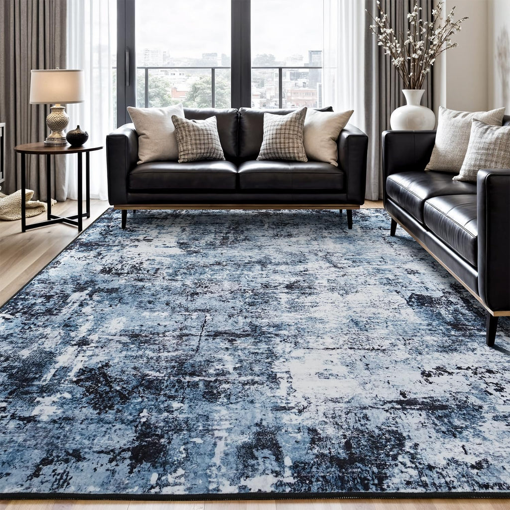 Rugflix 6x9 Area Rugs for Living Room, Washable Navy Blue Dark Large Rug