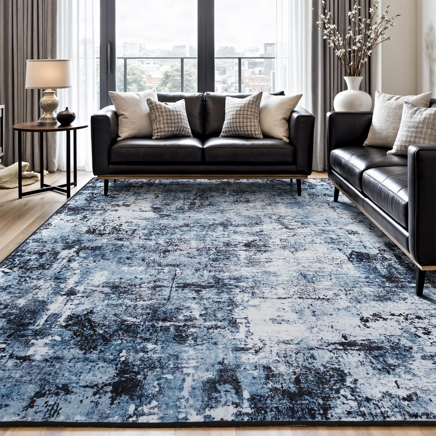 Rugflix 6x9 Area Rugs for Living Room, Washable Navy Blue Dark Large Rug