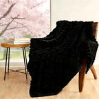 HIMEET Black Ribbed Throw Blanket for Couch - 300GSM Lightweight Soft Fleece Blanket for Women Men, Cozy Blankets for Mothers Gifts, Striped Spring Home Room Decor, Black, 50x60 Inches