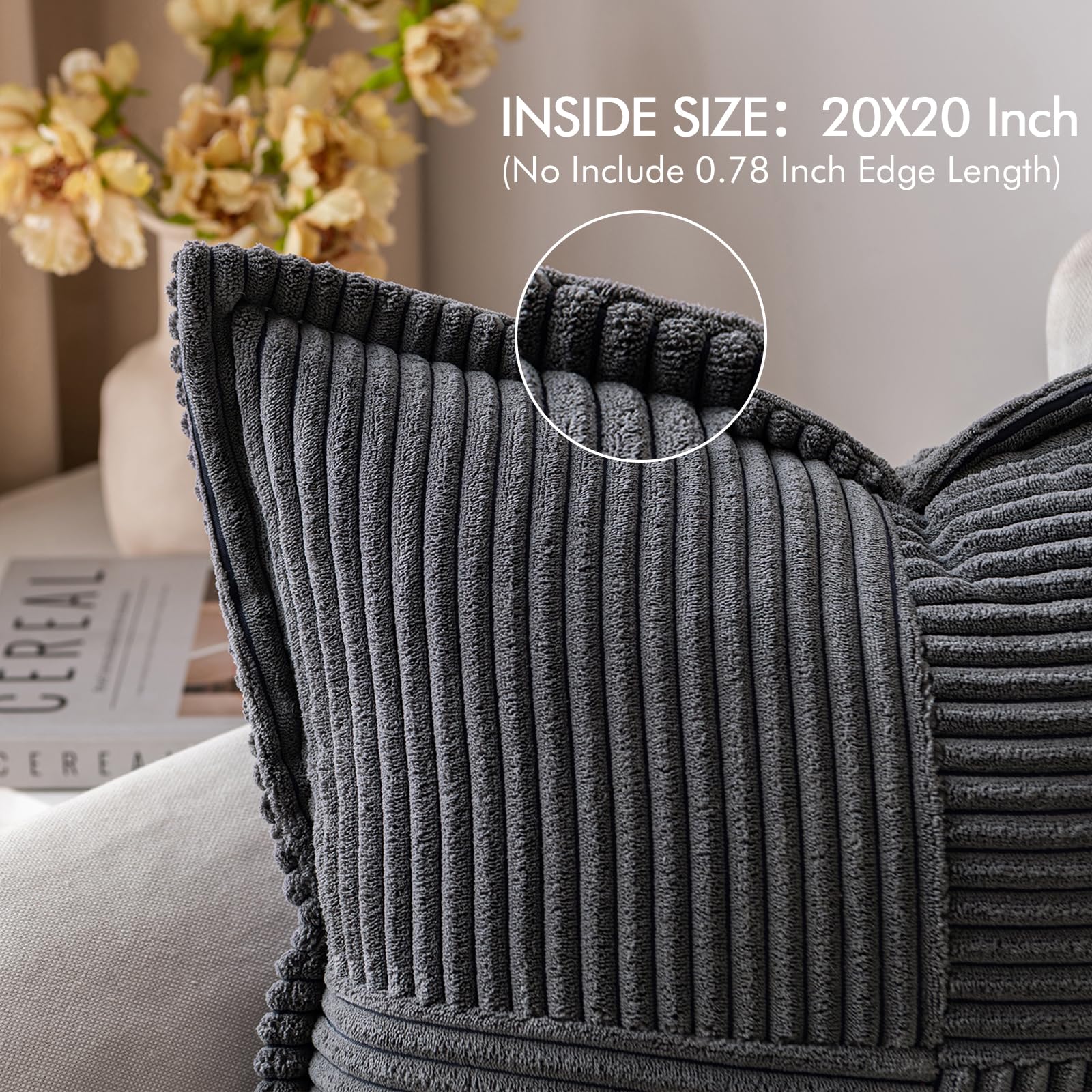 MIULEE Decorative Throw Pillow Covers for Couch 20x20 Inch Dark Grey 2 Pack