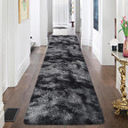 Tie-Dyed Runner Rug for Bedroom Black Grey 2x8ft Fluffy Area Rug Bedside Runner Rug for Kids Room Boys Teens Nursery Baby Living Room Dorm Home Decor Carpets
