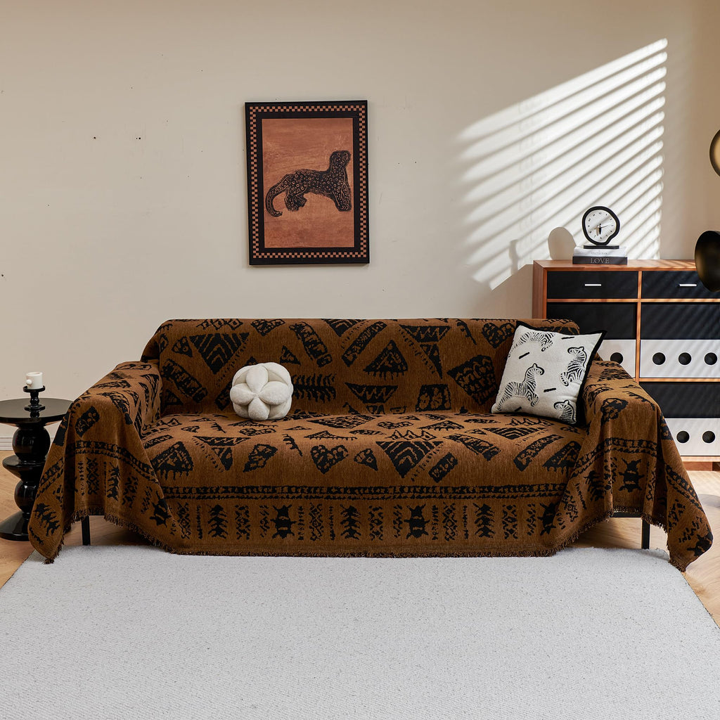MYSKY HOME Boho Couch Cover Sofa Covers, Couch Covers for 2-3 Cushion Couch Sofa, Chenille L Shape Sectional Couch Cover- Pet-Friendly, Machine Washable, Sofa Protector for Kid, 71"x118", Coffee