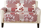 Great Bay Home Reversible Patchwork Loveseat Cover - Washable Slipcover Furniture Protector with Elastic Straps - Perfect for Kids & Pets - Box-Stitched Detail (Burgundy)