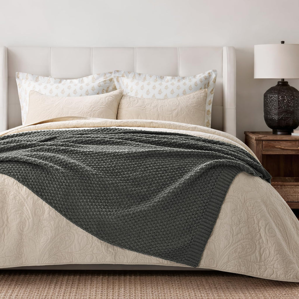 EVERGRACEHOME Chunky Chenille Knit Throw Blanket, 60 x 80, Charcoal Gray