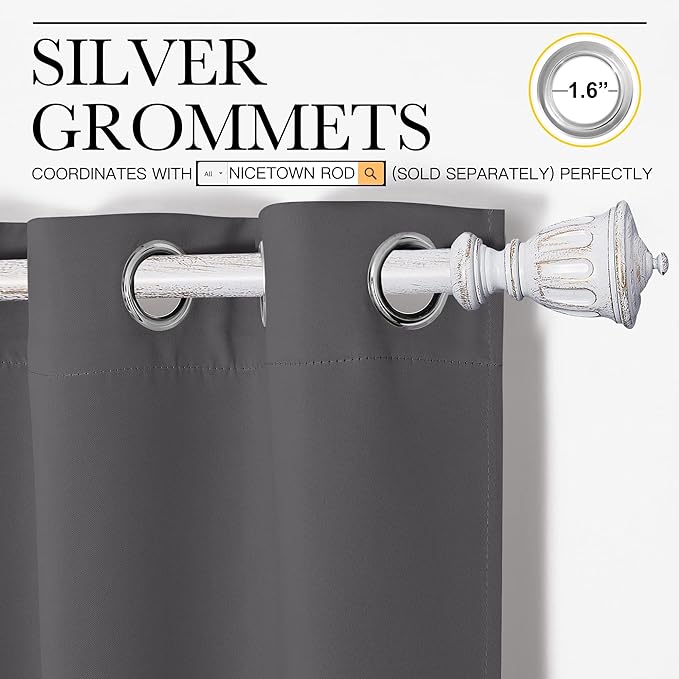 NICETOWN Grey Blackout Curtain Panels for Bedroom, Thermal Insulated Grommet Top Blackout Draperies and Drapes for Basement (2 Panels, W42 x L68-inch, Grey)