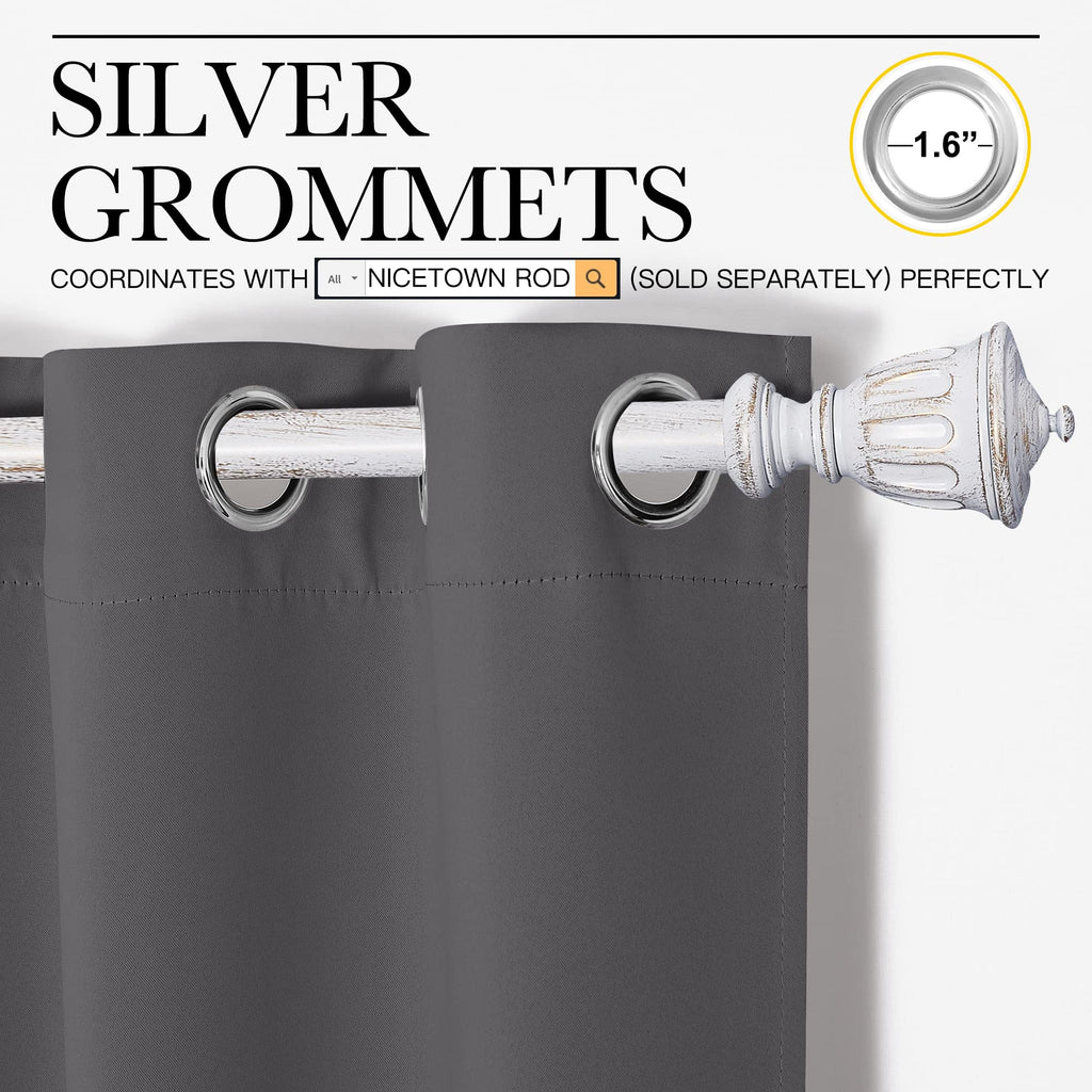NICETOWN Grey Blackout Cafe Curtain Panels for Bedroom, Thermal Insulated Grommet Top Blackout Draperies and Drapes for Basement (2 Panels, W42 x L40-inch, Grey)