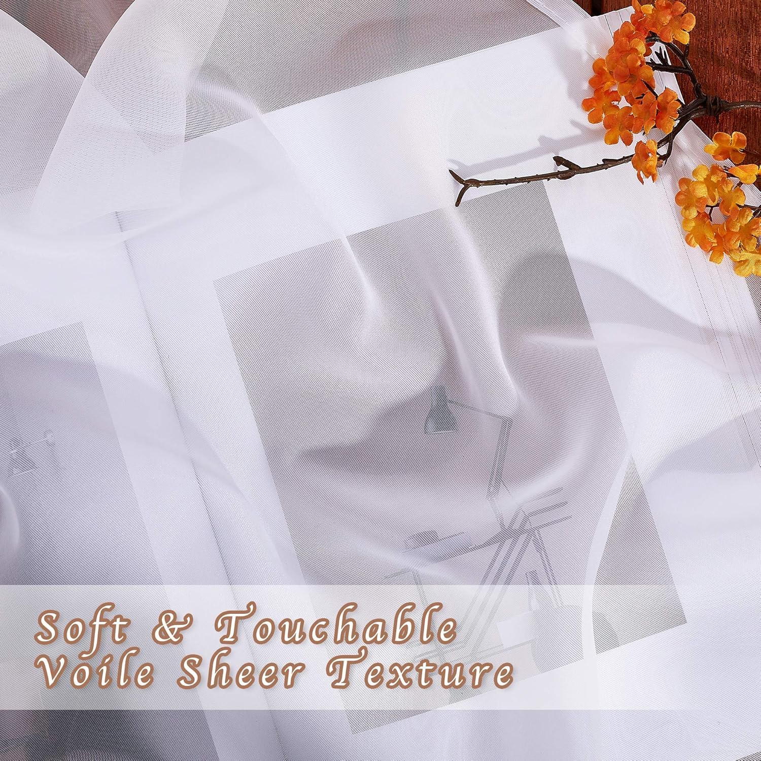 NICETOWN White Sheer 48 inch Curtains, Grommet Short Curtains Airy Voile Textured Soft and Lightweight Half Window Treatments for Bedroom/Cafe, W42 x L48, 2 Panels