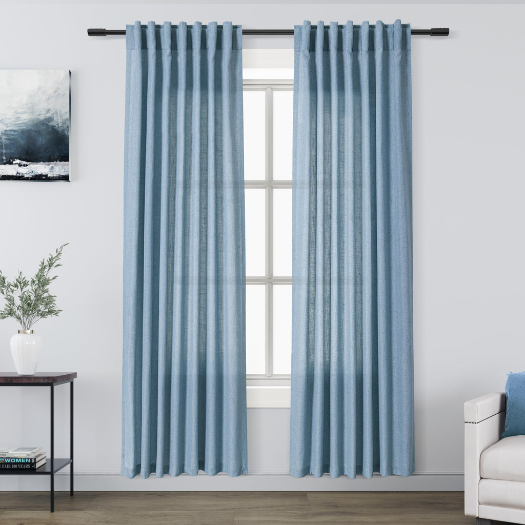 Nanspring Blue Curtains 80 Inches Length for Living Room Back Tab Rod Pocket Semi Sheer Linen Drapes Muted Neutral Boho Dusty Blue Linen Textured Window Curtain for Dining Room Bedroom 52X80 Inch