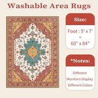 SERISSA Boho Area Rug 5x7 Orange, Washable Large Rugs for Living Room, Ultra Soft Non-Slip Bedroom Rug Print Distressed Vintage Tribal Farmhouse Carpet Rug for Dining Room Dorm Office Home Decor