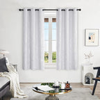 Deconovo Greyish White Curtains, Room Darkening Short Curtain, Thermal Insulated Soundproof Drapes, Silver Branch Print, 42 x 45 Inch, Grommet Window Panel for Small Windows Bedroom Kitchen, Set of 2