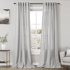 Grey Linen Curtains 102 Inches Long for Living Room 2 Panel Set Back Tab Rod Pocket Semi Sheer Curtains Light Filtering Burlap Extra Long Drapes Neutral Farmhouse Decor for High Window 40x102