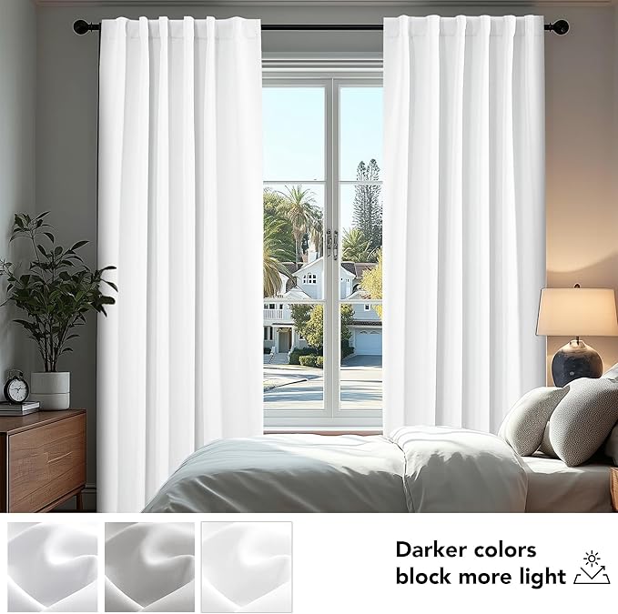 Deconovo Room Darkening Curtains, Thermal Insulated Noise-Reducing Window Panels for Bedroom, Living Room and Home Office, 2 Panels, Pure White, 70W x 108L Inch
