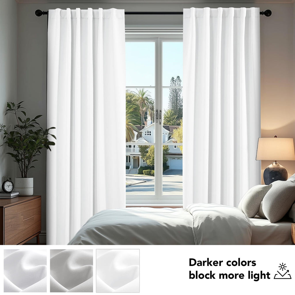 Deconovo Pure White Curtains for Living Room, Back Tab and Rod Pocket Curtain for Bedroom 84 Inches Long for Sliding Door, 42x84 Inch, 2 Panels