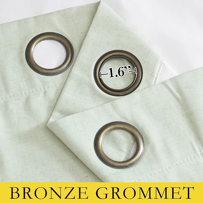 NICETOWN Sage Green Kitchen Linen Completely Shaded Draperies, 2 Pieces, W52 x L63, Privacy Protection & Noise Reducing Ring Top Drapes, White Lined Insulated Window Treatment Curtain Panels