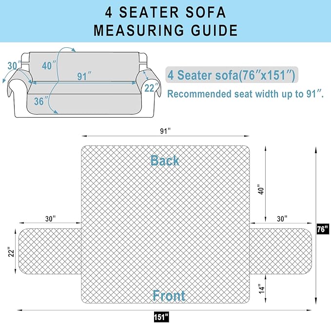Luxshare Home Reversible 4 Seater Sofa Cover 91 Inch Large Couch Cover Furniture Protector(Sofa XX-Large,White/White
