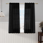 Nanspring Black Cafe Curtains 54 Inch Length Set 2 Panel Back Tab Pocket Semi Sheer Short Linen Black Curtain Tiers for Small Bathroom Window Basement Farmhouse Decor 38x54