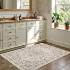 2x3 Area Rugs Living Room Rug: Washable Vintage Distressed Floral Rug No Slip Stain Resistant Soft Carpet Indoor Large Carpets for Bedroom Dining Room Farmhouse Nursery Hallway Home Office Brown Beige