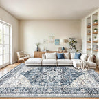 AMADA HOMEFURNISHING 10x14 Washable Area Rug, Low-Profile Large Area Rug with Non-Slip Backing & Durable Edge Binding, Vintage Large Rugs for Living Room, Bedroom & Dinning Room