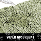 Smiry Dog Door Mat for Muddy Paws, Absorbent Dirt Trapper Non Slip Quick Dry Washable Chenille Mat for Mud Dogs, Entry Rug for Indoor and Outdoor (30x20 Inches, Sage Green and Black)