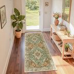 RELEANY Washable Area Rug, Runner 2'x6', Brick/Brown/Green