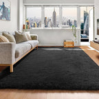 ONASAR Black Area Rugs for Bedroom Living Room, Fluffy Fuzzy Shaggy 4x6 Bedside Rug, Soft Plush Modern Indoor Floor Carpet for Nursery Kids Girls Boys Teen Dorm Home Office Decor Aesthetic