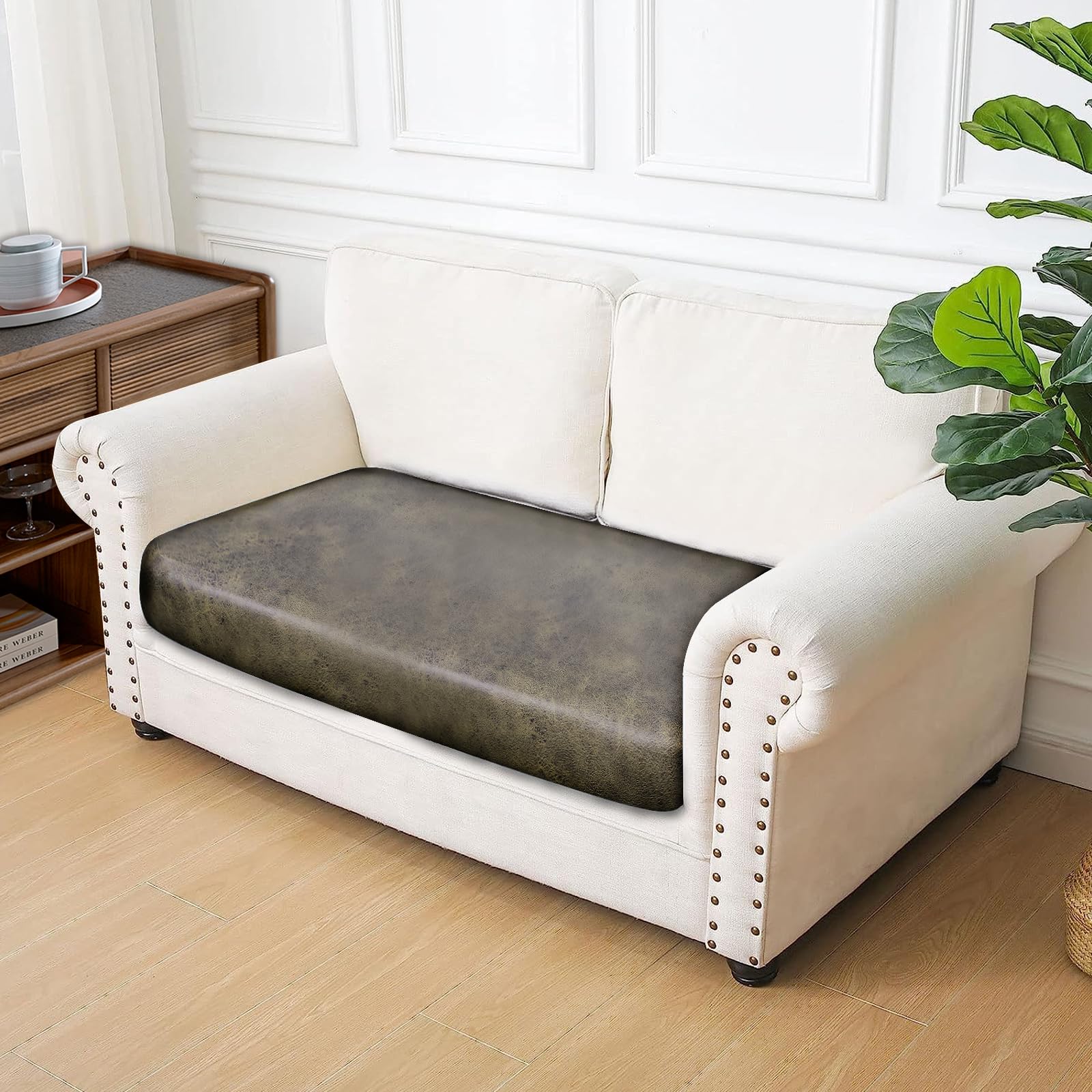 ANARACHON Leather Look Couch Cushion Covers Sofa Seat Slipcovers Sets Couches Furniture Protector for Sectional Armchair Loveseat Pets Kids Stretch Spandex Fabric (1 Cushion Loveseat, Yellow)