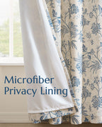 jinchan Lined Linen Floral Curtains for Living Room, 96 Inch Length Printed Flower Farmhouse Patterned French Country Back Tab Blue Window Drapes Set Privacy Bedroom Curtains, 2 Panels