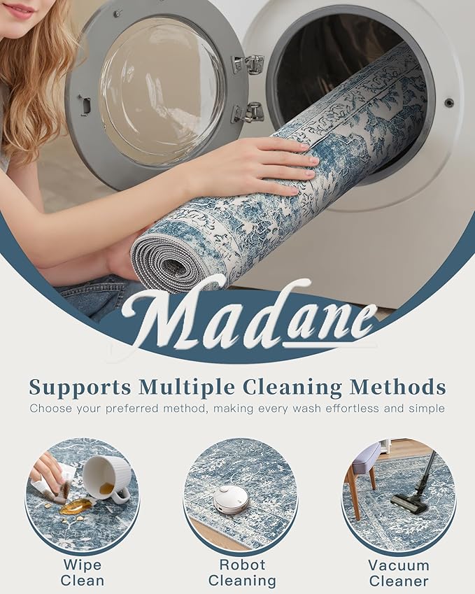 Madane 6x9 Area Rugs for Living Room, Washable Soft Rug Blue