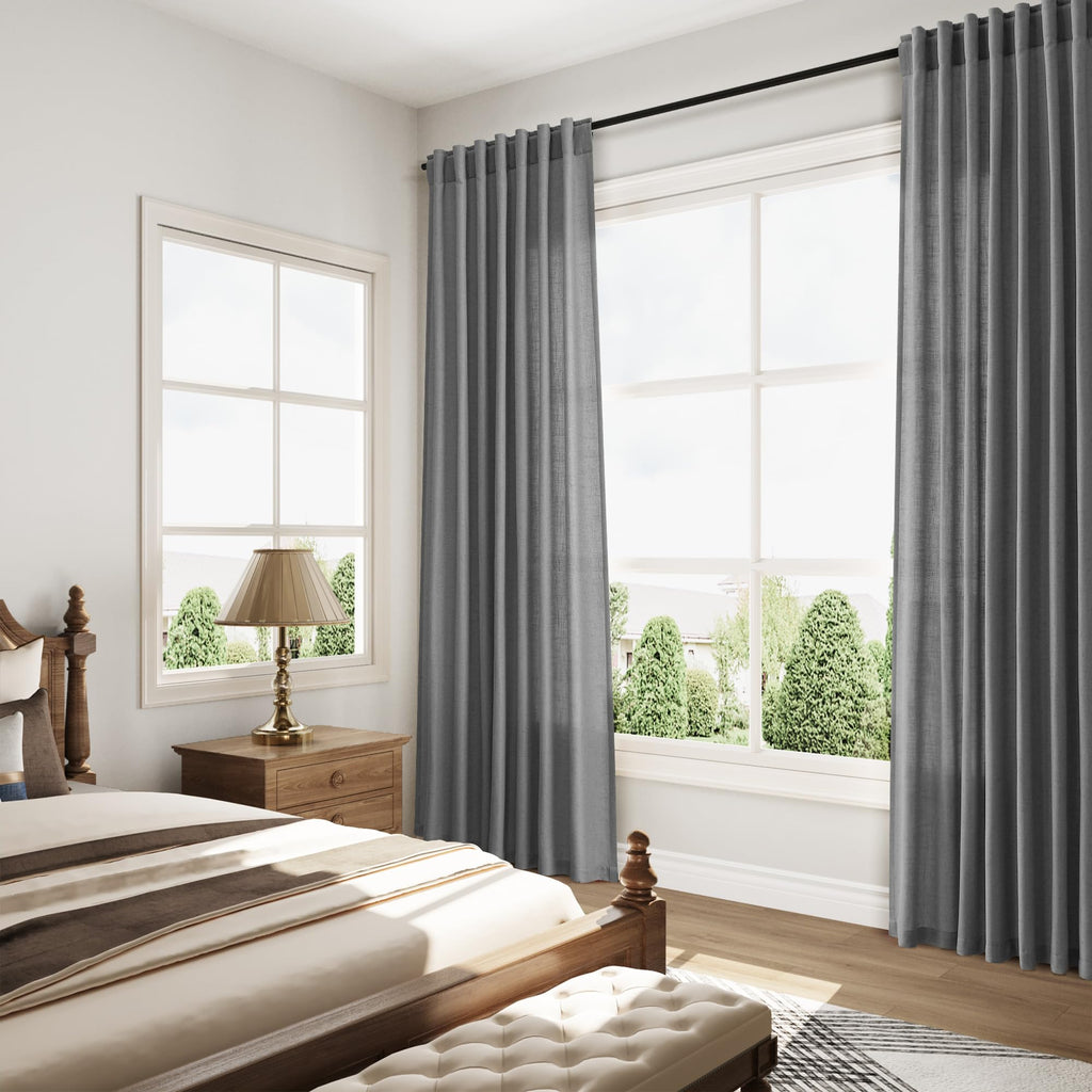 Nanspring Blazer Grey Curtain Linen Blend Light Filtering Back Tab Curtains 108 Inches Long, Semi Sheer Privacy Drapes for Living Room & Bedroom, 52x108 inch, 2 Panels