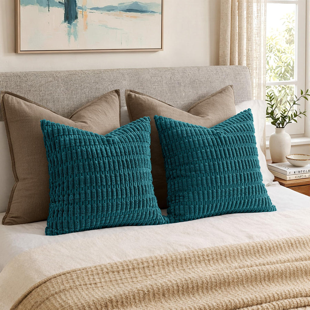 MIULEE Corduroy Decorative Throw Pillow Covers 20x20 Teal Pack of 2