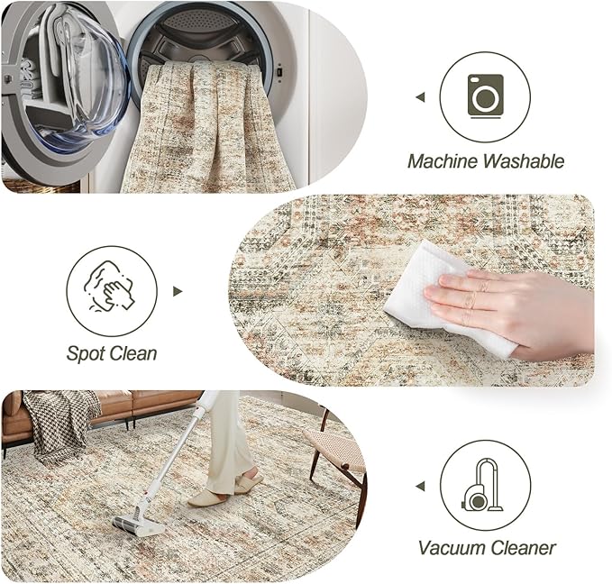 Soalmost 9x12 Area Rugs for Living Room Washable Rug Non-Slip Brown/Pink