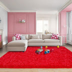 Pionblank 8x10 Rug for Living Room, Fuzzy Plush Large Area Rug, Fluffy Modern Shag Non Slip Soft Furry Carpet for Bedroom Kids Room Nursery Teens Dorm Home Decor, Red