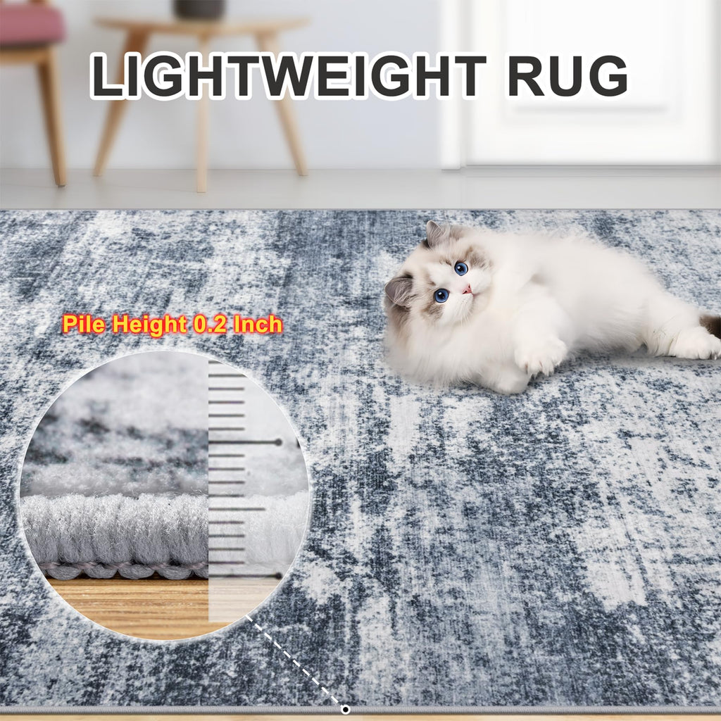 PLHXFR 8x10 Area Rug Living Room: Abstract Washable Carpet Grey Blue