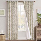 jinchan Green Floral Linen Curtains Lined 84 Inch Vintage Back Tab 2 Panels