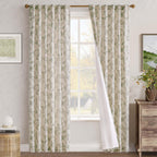 jinchan Green Floral Linen Curtains Lined 84 Inch Vintage Back Tab 2 Panels