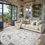 Babovid Grey Floral Area Rug 4x6 for Bedroom Dining Room