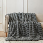 COOVA Faux Fur Throw Blanket for Couch, Cozy Soft and Fuzzy Plush Rabbit Fur Bubble Blanket for Sofa Bedroom Living Room, 50x60 Inches Cationic Light Grey