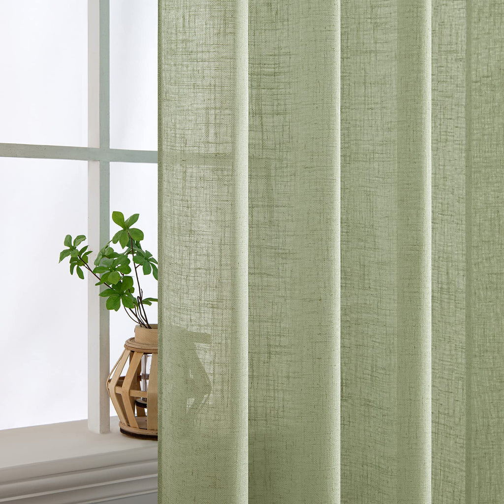 MIULEE Sage Green Linen Curtains 52x72 Inch Length for Bedroom Living Room
