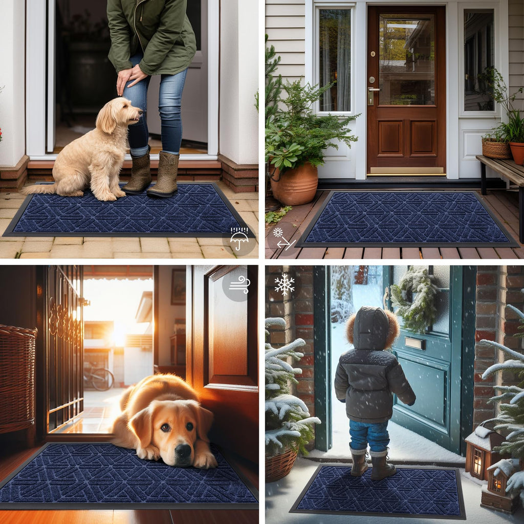 Smiry Front Door Mat Outside Entrance, Low Profile Rubber Doormat, 29.5x17