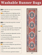 SERISSA Runner Rug for Hallways, 2'6"x12' Washable Non Slip Kitchen Runner Rug, Extra Long Boho Rug Ultra Soft Vintage Rust Print Floor Carpet for Bedroom Hallway Entryway Bathroom Laundry Room