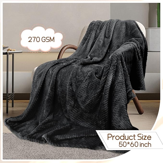 Tewloss 4 Pack Fleece Throw Blankets 50x60 Inches - Oeko-Tex Certified 100, 270 GSM Ultra Soft Plush for Bed, Couch and Cozy Gifts. 3D Waffle Texture, No Shedding No Pilling All Season (Black)