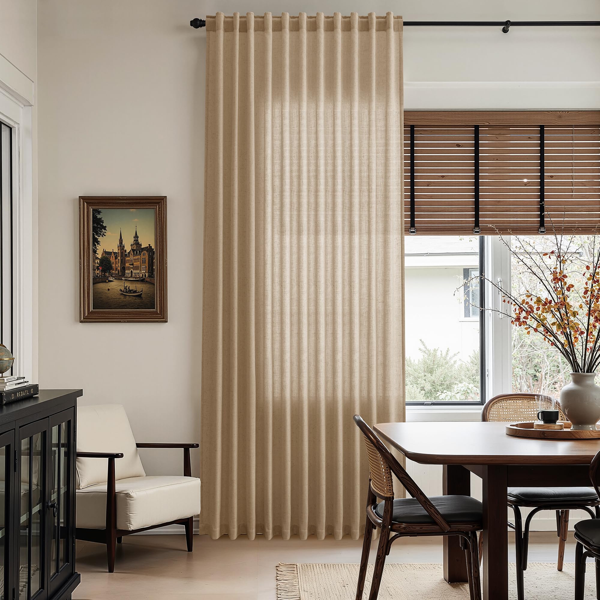 Sand Beige Linen Curtains for Living Room 105 Inches Long Simple Modern Light Filtering Semi Sheer Curtain Back Tab Rustic Farmhouse Luxury Home Decor Drapes for Bedroom Dinner Room 52x105, 2 Panels